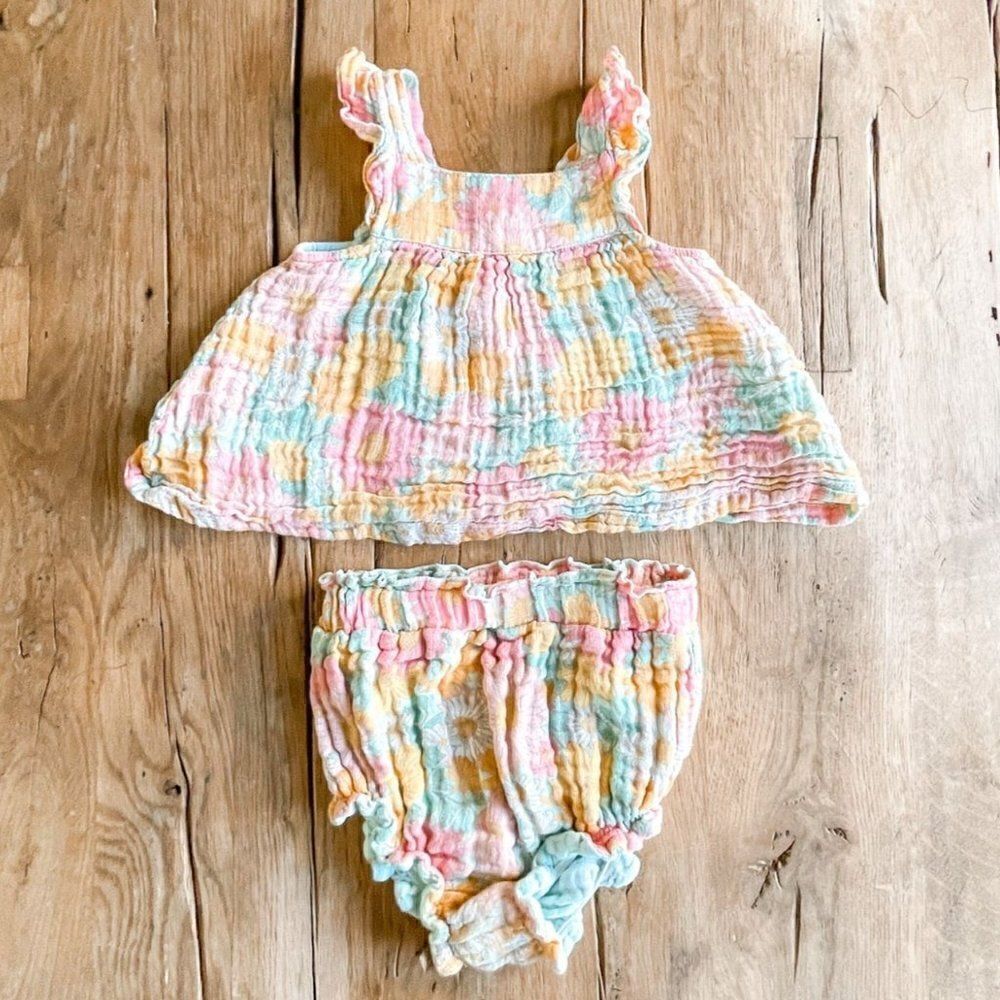Angel Dear Garden Flower Sundress with Matching Bloomers Size 6-12M
